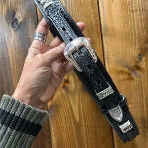 Black Leather Belt with Silver Buckle